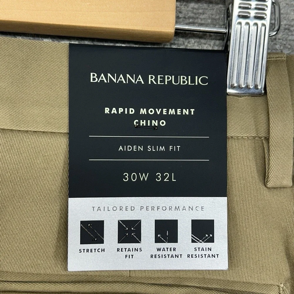 Banana Republic Rapid Movement Chino Aiden Slim Fit Pants Men Sz 30x32 Brown NEW